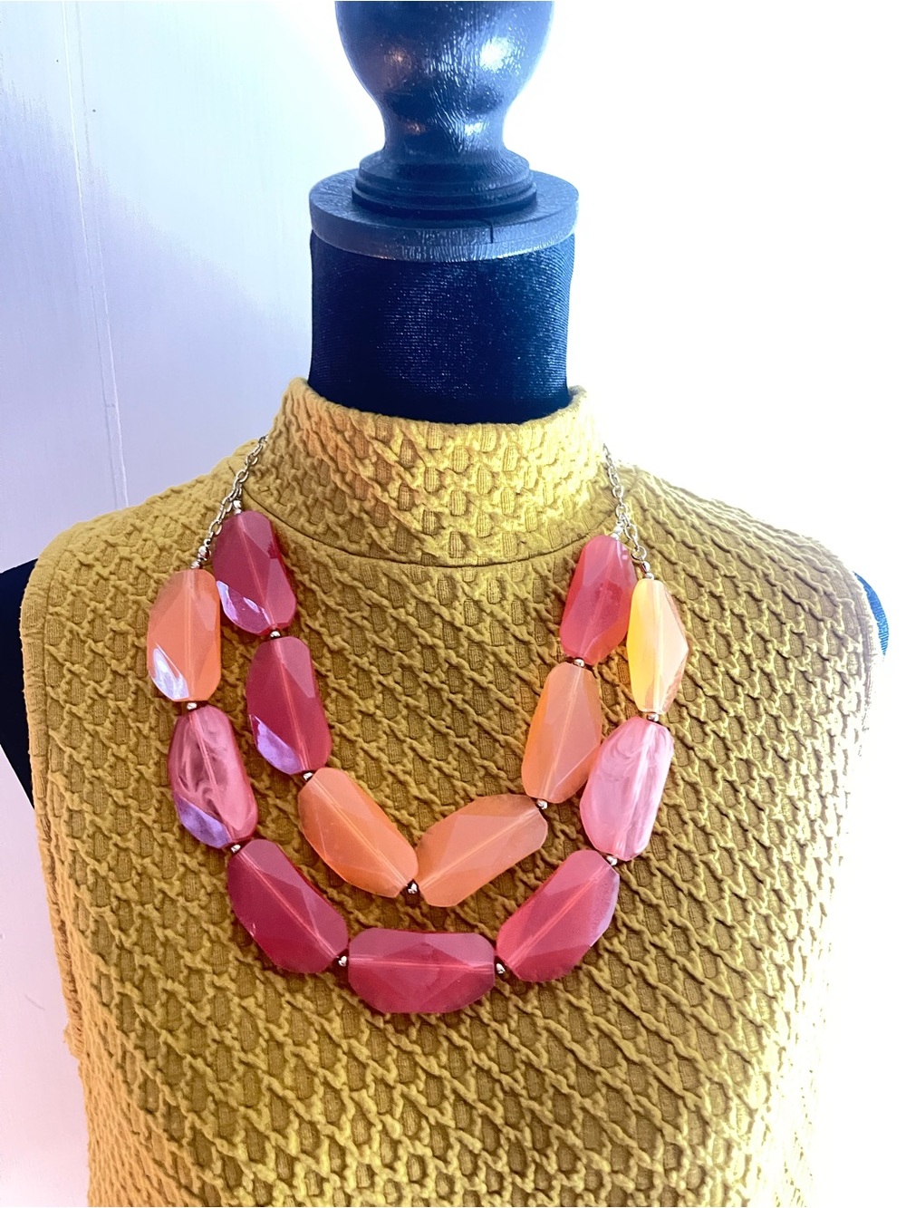 Statement Two-Strand chunky Pink & Peach Necklace.